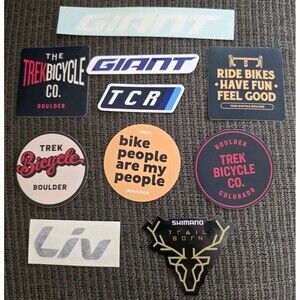 10x Biking Cycling Outdoor Stickers Mixed Lot Liv Shimano XTR Trek Boulder Giant
